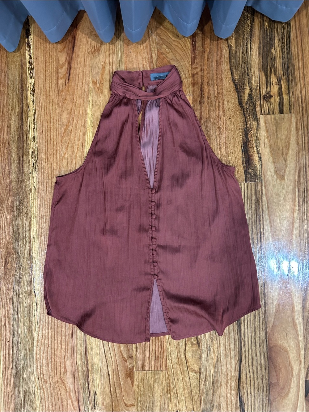 Anthropologie Satin Rust Halter Button-Front Camisole